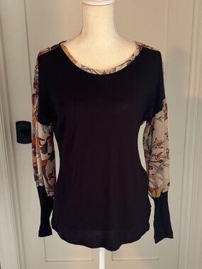 Tiny By Anthropologie Mixed Media Floral Long Sleeve Top